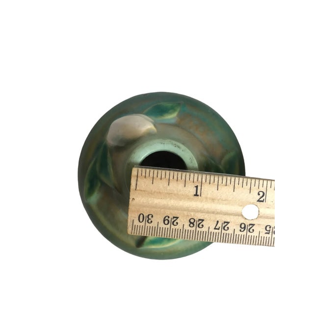 Ceramic Vintage 1940’s Roseville Pottery Candle Stick Holders Gardenia Green White #651 - a Pair For Sale - Image 7 of 8