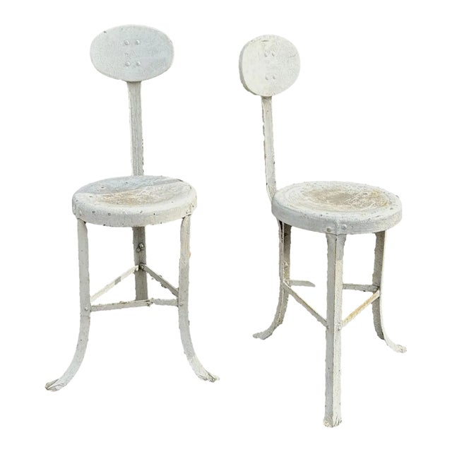 Whimsical Pair Vintage White Outdoor Chairs For Sale