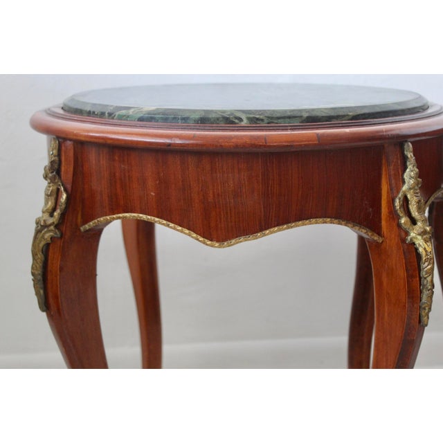 Late 20th Century French Louis XV Style Occasional Side Tables Feature Green Marble Tops, Non-Identical-a Pair For Sale - Image 11 of 18