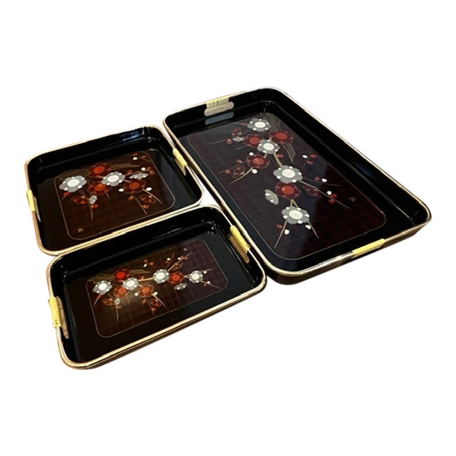 Vintage Japanese Black Lacquer Serving Trays For Sale