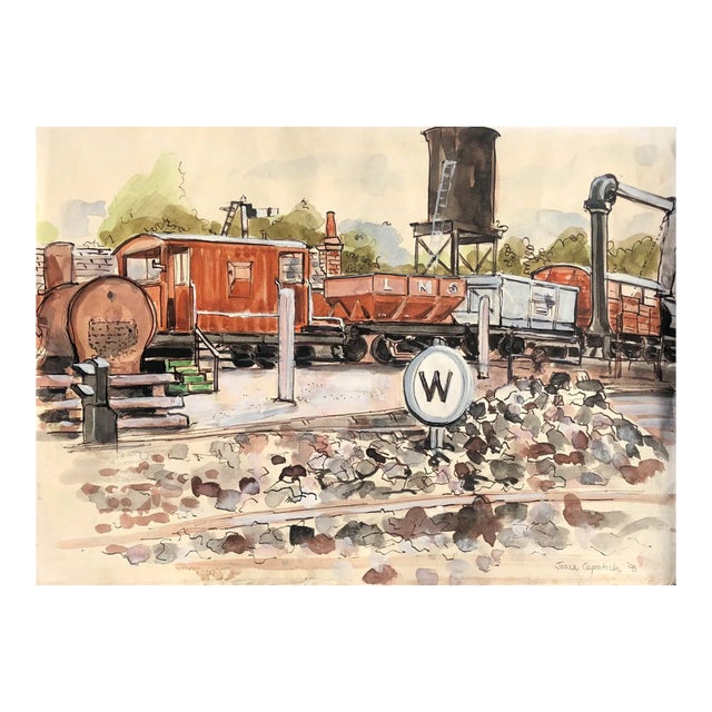 1991 Josie Capstick Railroad Scene Watercolor For Sale