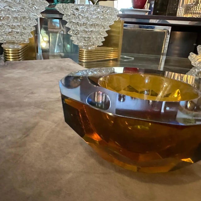 1970s Modernist Blue and Brown Faceted Murano Glass Round Bowl by Mandruzzato For Sale - Image 9 of 10