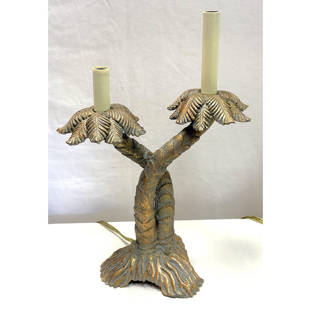 Gold Vintage Coastal Double Crossed Palm Tree Table Lamps- A Pair For Sale - Image 8 of 18