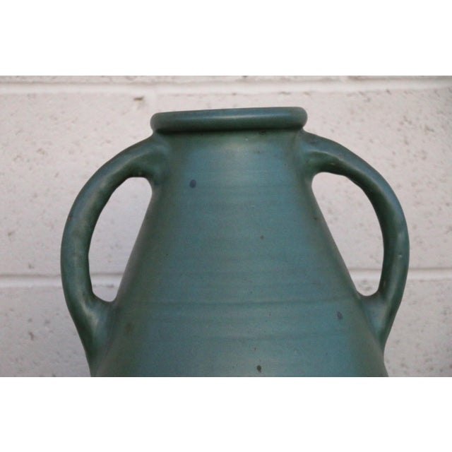 Olive Antique 1920s Olive Green Glazed Oil Jar With Wrought Iron Stand For Sale - Image 8 of 16