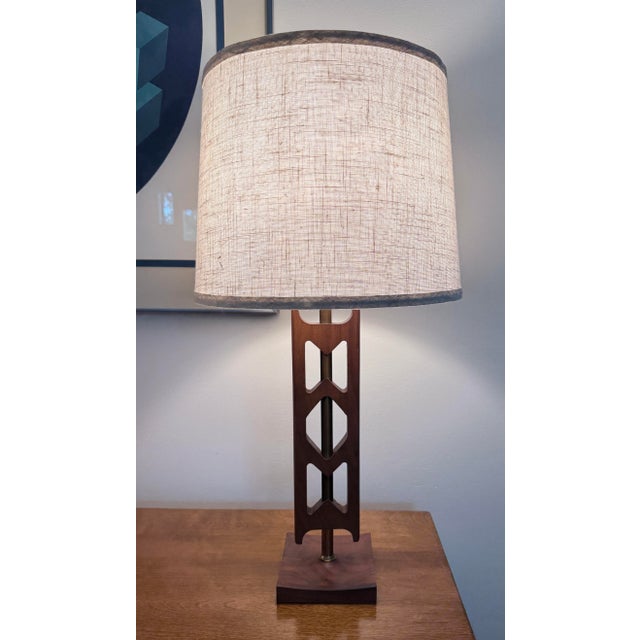 Mid-Century Modern Mid-Century Modern Sculptural Cutout Walnut Table Lamps - Pair For Sale - Image 3 of 12