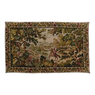 1970s Horseman Riding In A Wooded Scenery Wall Hanging Tapestry For Sale