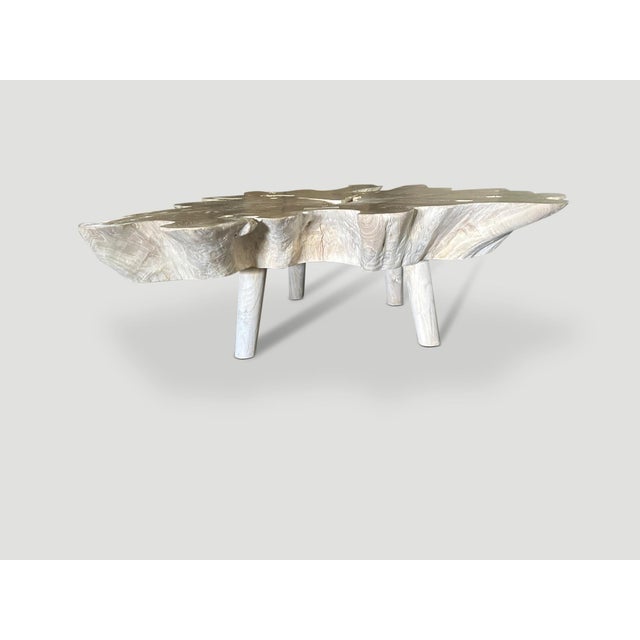 Contemporary Andrianna Shamaris Amorphous Mid Century Style Bleached Teak Wood Coffee Table For Sale - Image 3 of 18