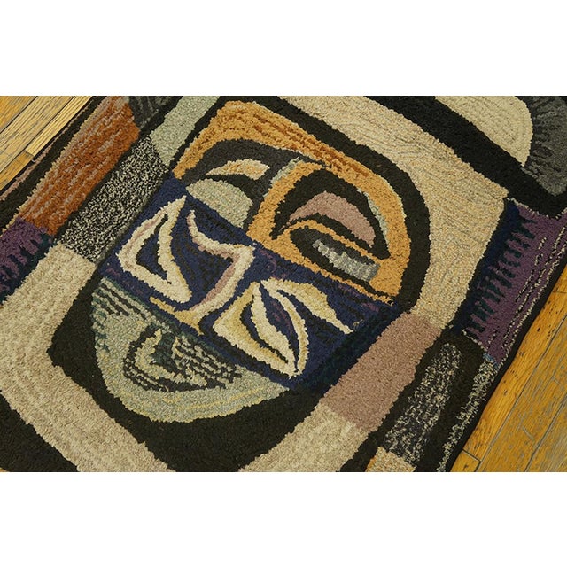 1930s Multicolor Abstract Antique American Hooked Rug 3' X 4'7" Handknotted Wool Carpet For Sale - Image 4 of 6