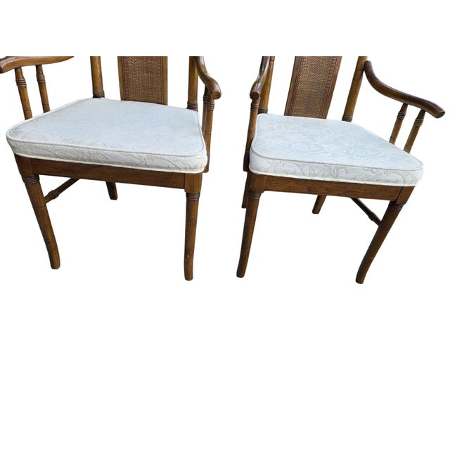 Thomasville Vintage Faux Bamboo Cane High Back Dining Armchairs Regency Pair For Sale - Image 15 of 15