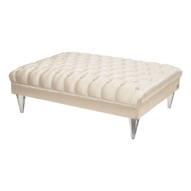 Fendi Tufted White Silk Upholstered Bench For Sale