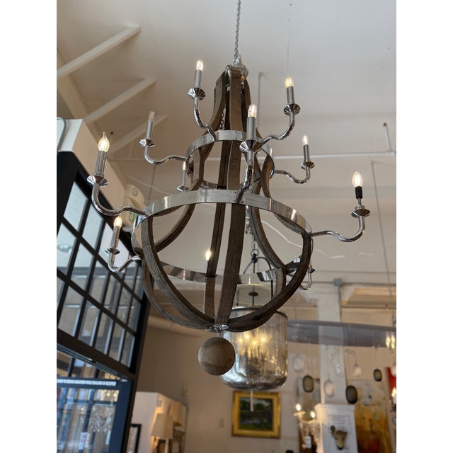 Restoration Hardware Twelve Light Wine Barrel Chandelier For Sale - Image 15 of 16