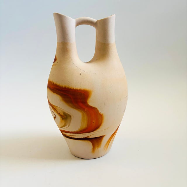Orange Large Vintage Nemadji Pottery Wedding Vase - Orange and Brown Matte Swirl Glaze For Sale - Image 8 of 12