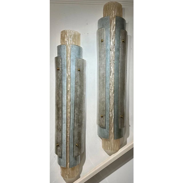 Glass Pair of Large-Scale Modern Layered Murano Glass Sconces For Sale - Image 7 of 7