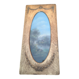Antique Landscape Painting in Ornate Wood Frame