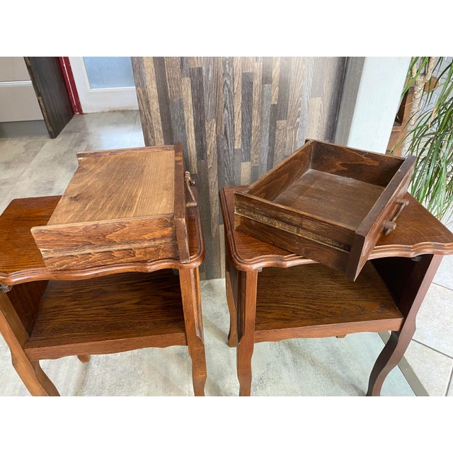Vintage Oak Bedside Tables with Drawer and Niche, 1950s, Set of 2 For Sale - Image 4 of 13