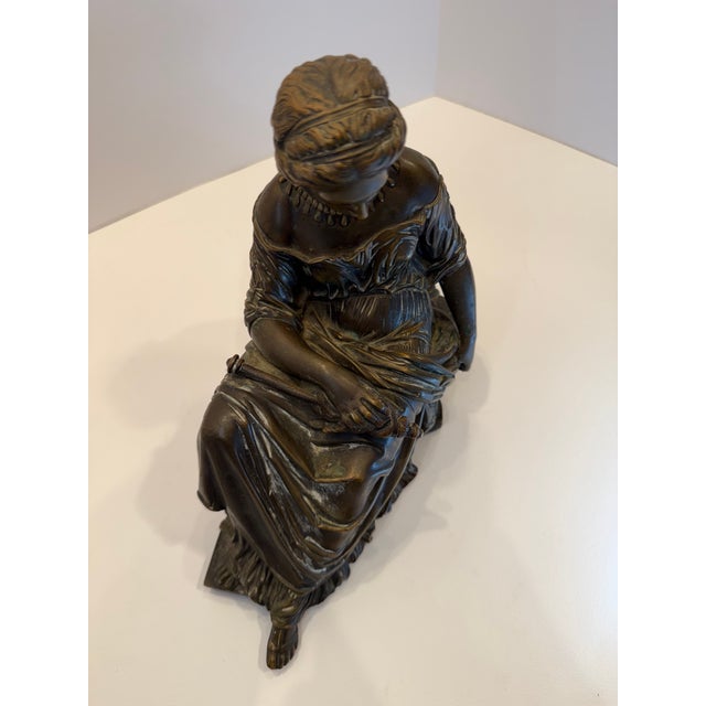 Late 19th Century Ferdinand Barbedienne Fonduer - 19th C Solid Bronze Statue of Sleeping Penelope - Fine Art Classical Greek Figural Sculpture Foundry Serial Stamped For Sale - Image 5 of 7
