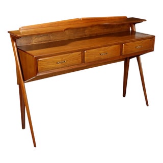 Vintage Console Table in Oak Veneer and Brass, 1950s For Sale