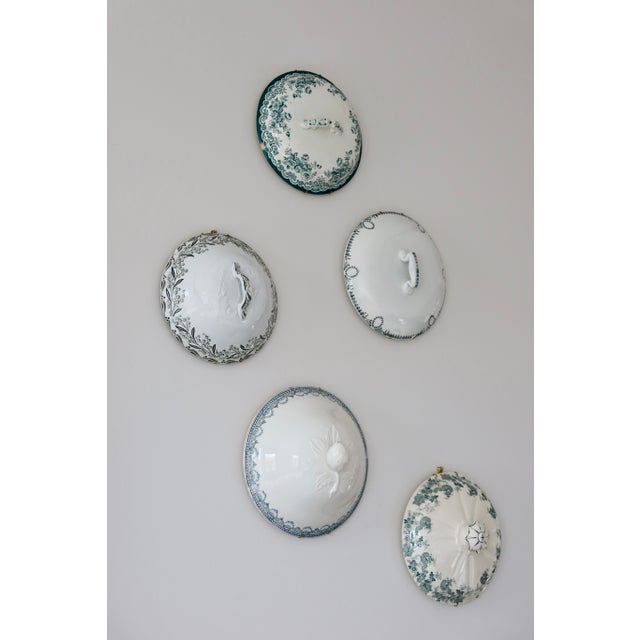 Rustic Wall Composition of Soup Tureen Lids in Green Earthenware, 1950s, Set of 5 For Sale - Image 3 of 7