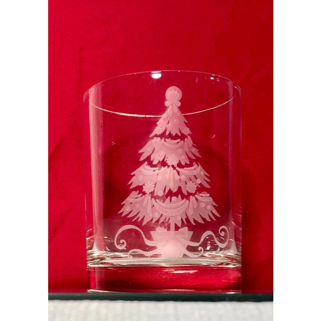 Vintage Decorated Holiday Tree Glasses Frosted and Etched Set of 8