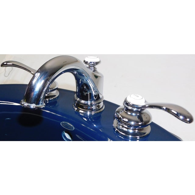 1999 Vintage Kohler Revival Dark Navy Blue Vitreous China Pedestal Sink With Kohler Faucet For Sale - Image 9 of 18