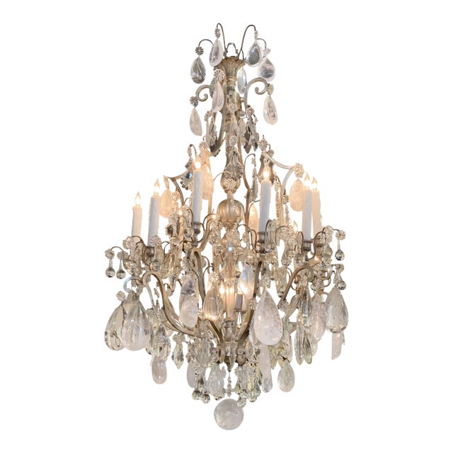 19th Century French Rock Crystal 12-Light Chandelier For Sale