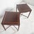 Pair of elegant Regency style end tables in solid mahogany with leather wrapped tops and sides, circa 1940s. By B & S Co.,...