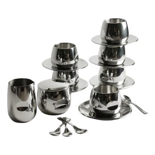 Italian Stainless Steel Espresso Set by AMC Art Design, 1980, Set of 20 For Sale
