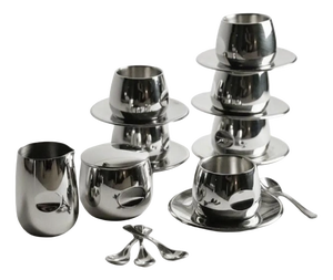 Italian Stainless Steel Espresso Set by AMC Art Design, 1980, Set of 20