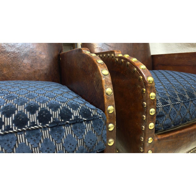 Art Deco French Art Deco Leather Studded Club Chairs. 1930's France For Sale - Image 3 of 12