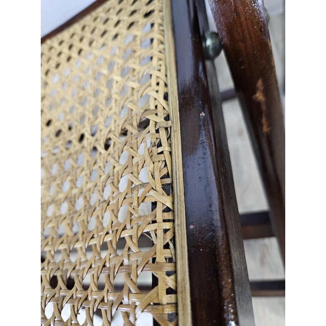 Brown Folding Wooden Chairs with Raffia, 1970s, Set of 4 For Sale - Image 8 of 17