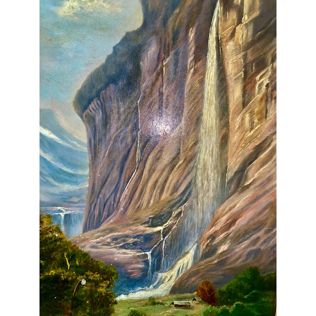 Paint Large 19th Century Mountain Landscape Painting Signed Bracht For Sale - Image 7 of 15