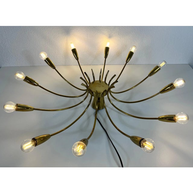 Brass 12-Arm Sputnik Chandelier Attributed to Arredoluce, 1950s For Sale - Image 11 of 13