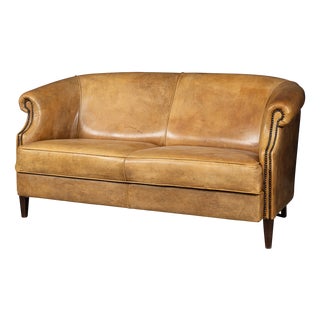 Vintage 20th Century Dutch Sheepskin Leather Sofa, 1980s For Sale