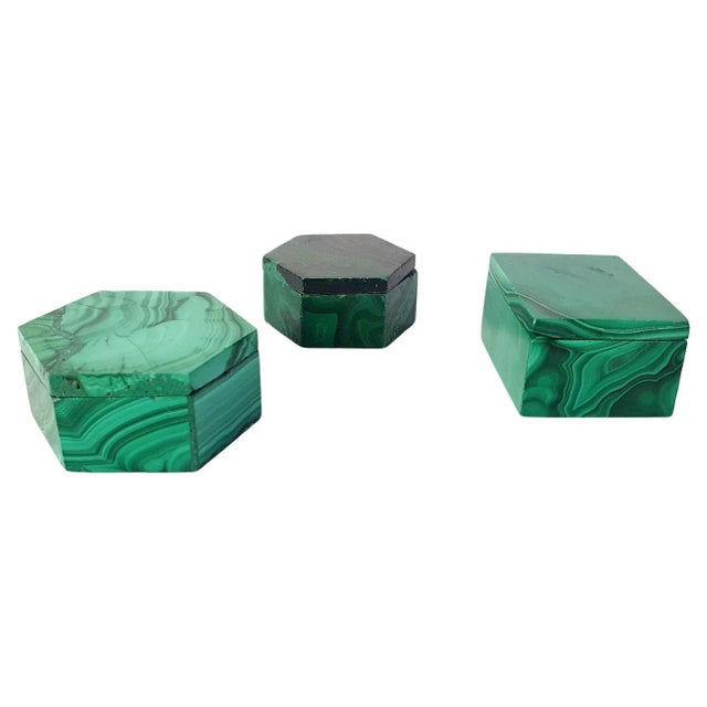 Vintage Malachite Miniature Boxes, Set of 2 For Sale - Image 3 of 7