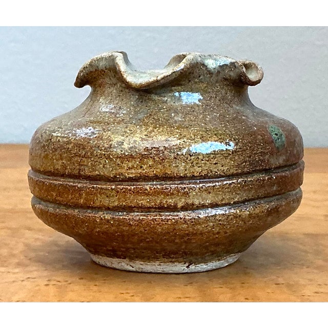 Vintage Original Studio Pottery Ruffle Vase For Sale - Image 10 of 12