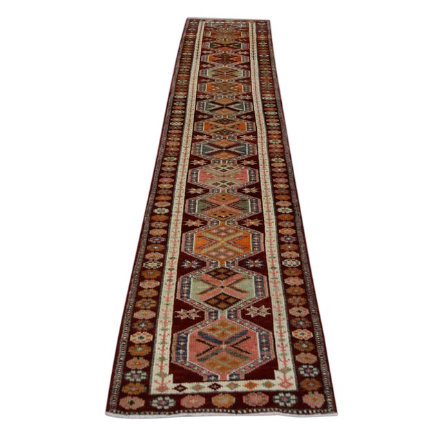 1960s 1960s Red Multicolor Vintage Turkish Runner 2'7" X 12'3" For Sale - Image 5 of 6