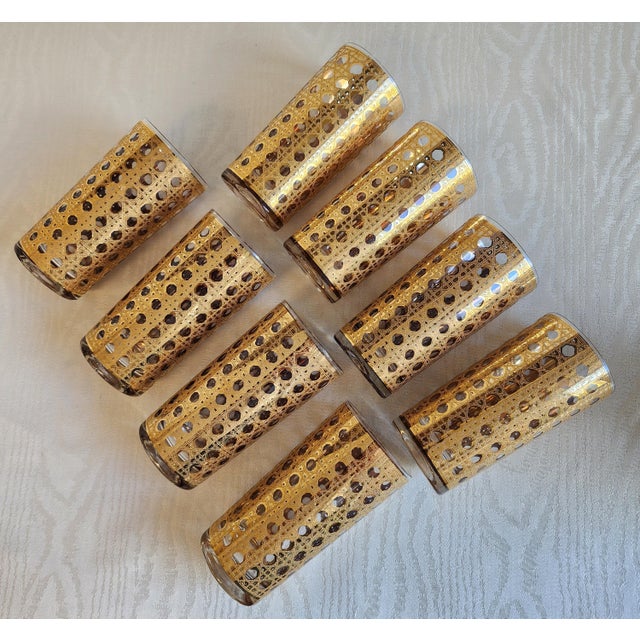 Vintage Culver Canella Highball Glasses and Ice Bucket With 22k Gold Overlay - Set of 9 For Sale - Image 14 of 16