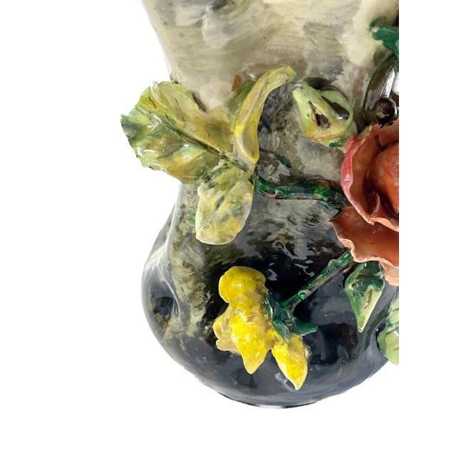 Majolica French Majolica Barbotine Floral Vase For Sale - Image 4 of 10