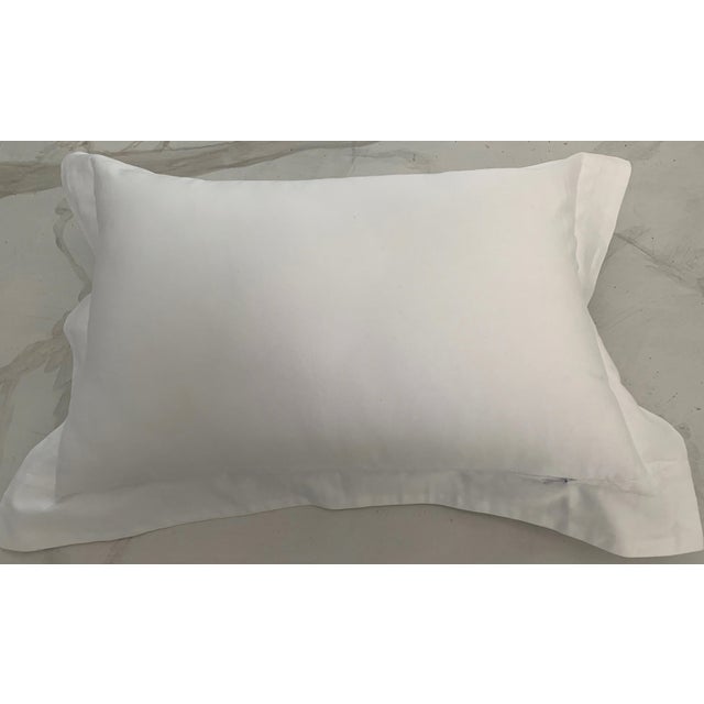 Contemporary White Sateen and Embroidered Lumbar Pillow For Sale - Image 4 of 9