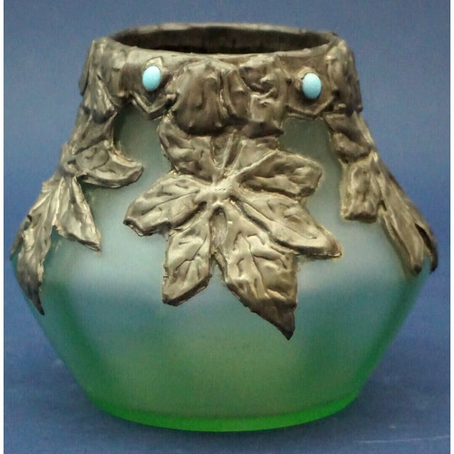 Antique Acid-Etched Opaque Green Glass Vase from Loetz, Austria, 1890s For Sale - Image 3 of 18