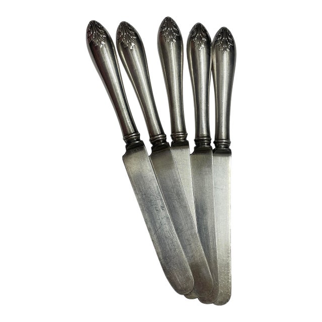Set of Five Sterling Acanthus Leaf Knives For Sale