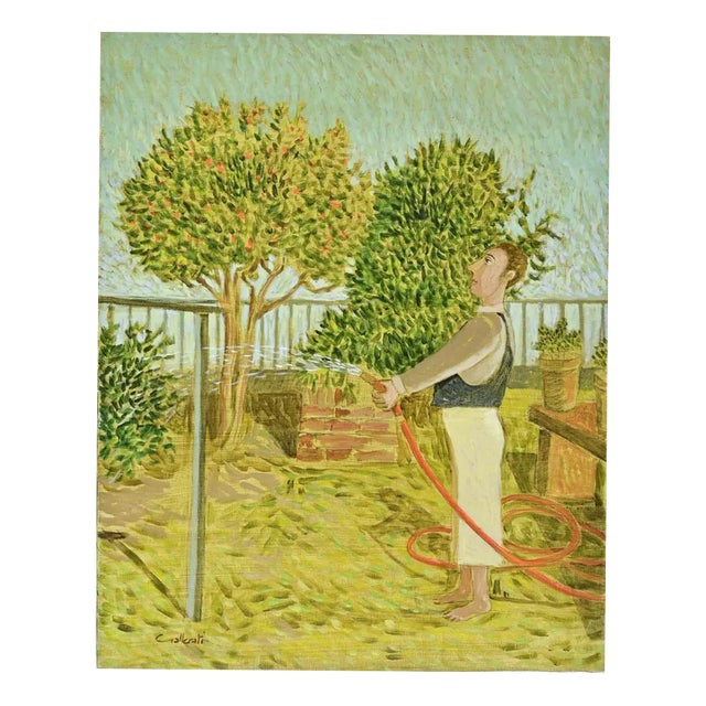 Alberto Gallerati, The Little Garden on Via della Partita, Oil on Canvas, 1970s For Sale