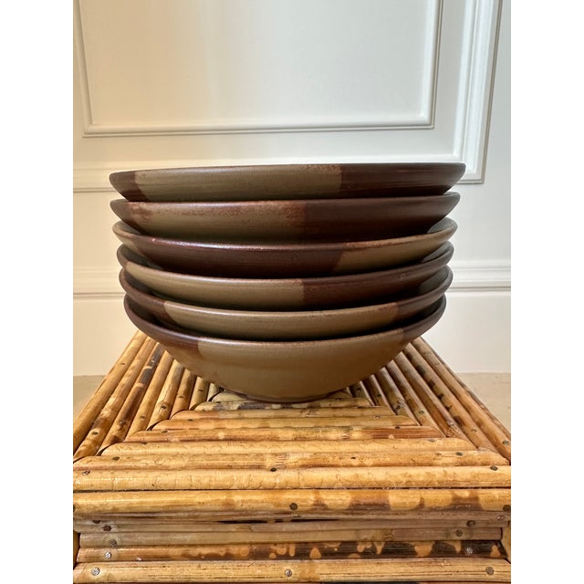 Vintage Handpainted Clay Japanese Noodle/ Serving Bowls With Cypher - Set of 6 For Sale - Image 12 of 15