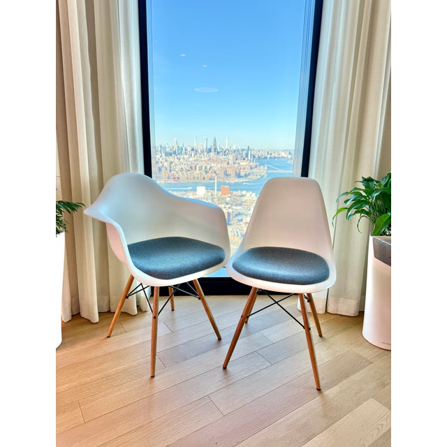 Mid-Century Modern Vitra Eames Molded Armchairs With Pads For Sale - Image 3 of 4