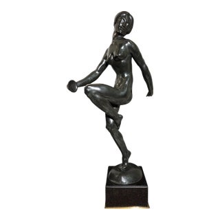 Early 20th Century E. Popineau Signed Large, Original, French Art Deco Bronze Female Cymbal Dancer - Francois Emile Popineau For Sale