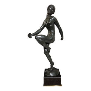 Early 20th Century E. Popineau Signed Large, Original, French Art Deco Bronze Female Cymbal Dancer - Francois Emile Popineau