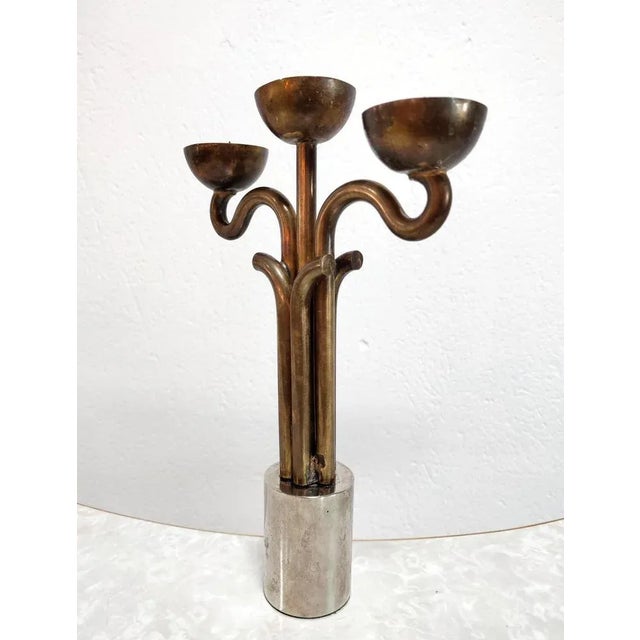 Brutalist Candleholder in Brass and Nickel, Italy, 1970s For Sale - Image 9 of 11