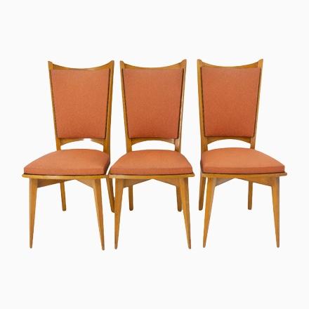 Mid-Century Dining Chairs in Beech and Red Moleskine, France, 1950s, Set of 6 For Sale - Image 13 of 13