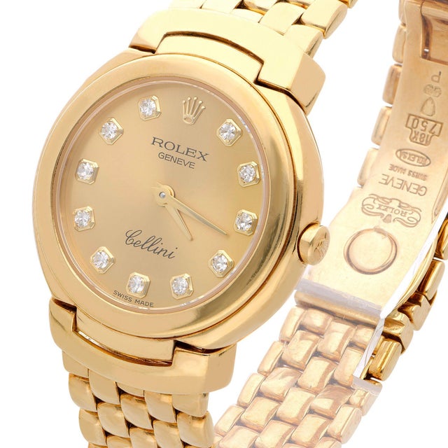 Champagne Vintage Rolex Cellini 6621 Diamond Hour Marker 18k Gold 26mm Watch For Sale - Image 8 of 17