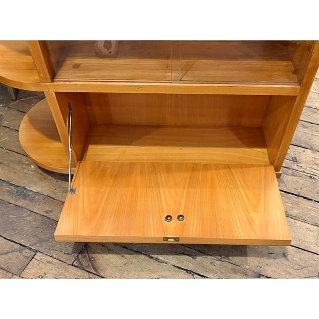 Mid Century Art Deco Rolling Bar Cart With Drop Front and Glass Bar Storage on the Reverse. For Sale - Image 4 of 10
